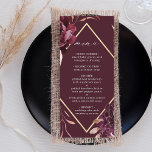 Autumn Romance Gold Frame Burgundy Wedding Menu<br><div class="desc">This wedding menu features a watercolor flower wreath of dahlias,  garden roses,  and peony in burgundy red,  maroon,  blush pink over fall leaves with a faux gold diamond shape frame. For more advanced customisation of this design,  please click the BLUE DESIGN TOOL BUTTON. Matching items are also available.</div>