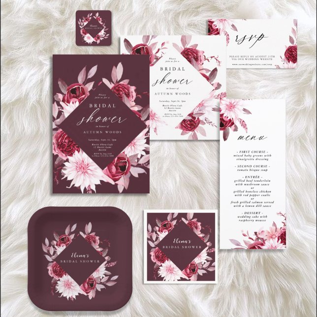 Autumn Romance Gold Frame Floral bridal shower Invitation (Creator Uploaded)