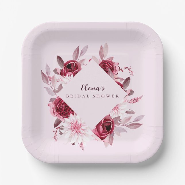 Autumn Romance Gold Frame Floral bridal shower Paper Plate (Front)