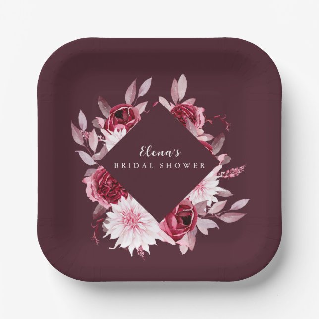 Autumn Romance Gold Frame Floral bridal shower Paper Plate (Front)