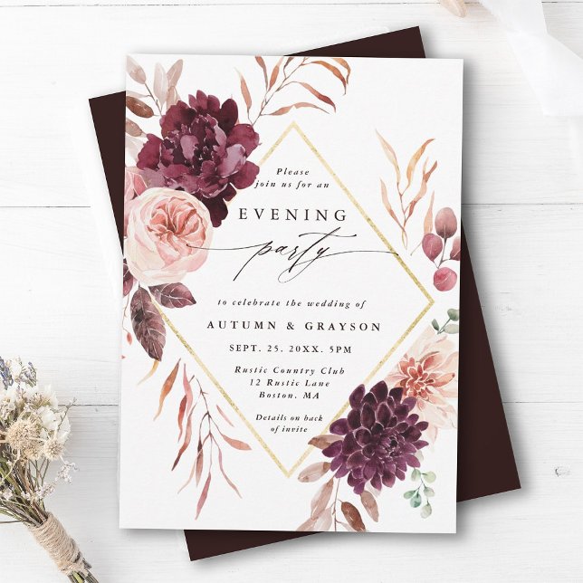 Autumn Romance Gold Frame Wedding Evening Party Invitation (Creator Uploaded)
