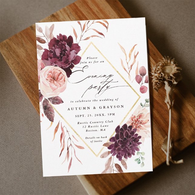 Autumn Romance Gold Frame Wedding Evening Party Invitation (Creator Uploaded)