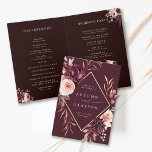 Autumn Romance Gold Frame Wedding Folded Programme<br><div class="desc">This wedding ceremony program features a watercolor flower wreath of dahlias,  garden roses,  and peony in burgundy red,  maroon,  blush pink over fall leaves with a faux gold diamond shape frame. For more advanced customisation of this design,  please click the BLUE DESIGN TOOL BUTTON. Matching items are also available.</div>