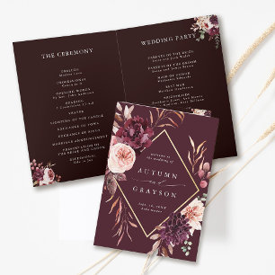 Autumn Romance Gold Frame Wedding Folded Programme