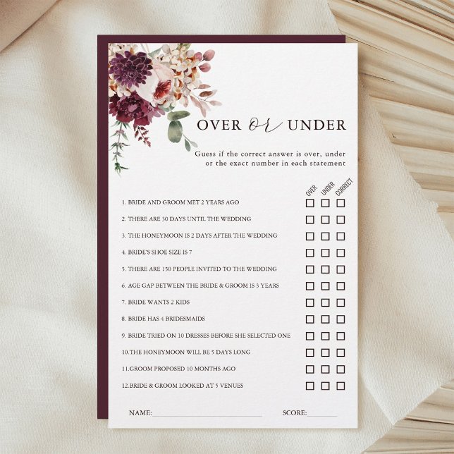 Autumn Romance Over or Under Bridal Shower Game  (Creator Uploaded)