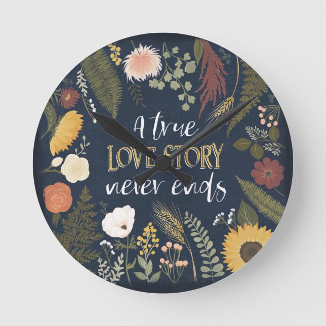 Autumn Romance V | A True Love Story Never Ends Round Clock (Front)