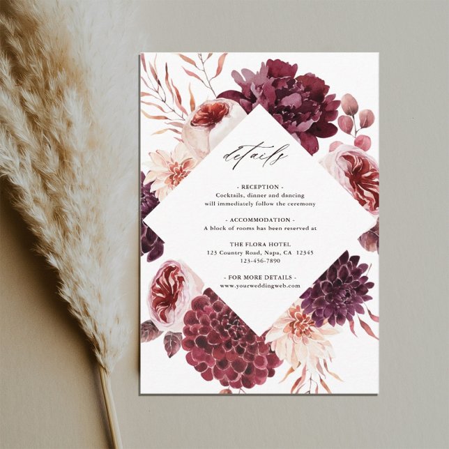 Autumn Romance Watercolor Floral Wedding Details  Enclosure Card (Creator Uploaded)