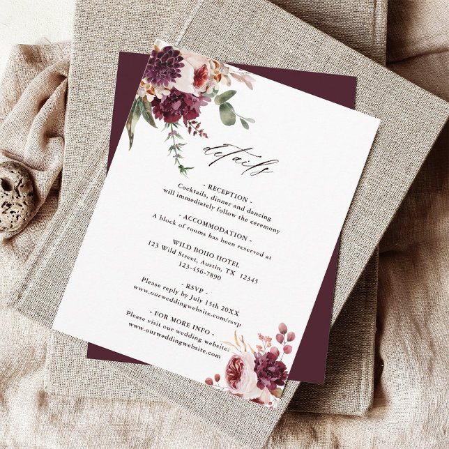 Autumn Romance Watercolor Floral Wedding Details Enclosure Card (Creator Uploaded)