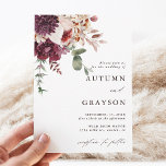 Autumn Romance Watercolor Floral Wedding Elegant Invitation<br><div class="desc">This wedding invitation features a watercolor flower bouquet of dahlia,  garden rose,  and hydrangea in burgundy red,  maroon,  blush pink over fall leaves. For more advanced customisation of this design,  please click the BLUE DESIGN TOOL BUTTON. Matching items are also available.</div>