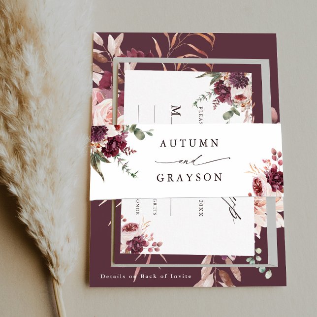 Autumn Romance Watercolor Floral Wedding  Invitation Belly Band (Creator Uploaded)