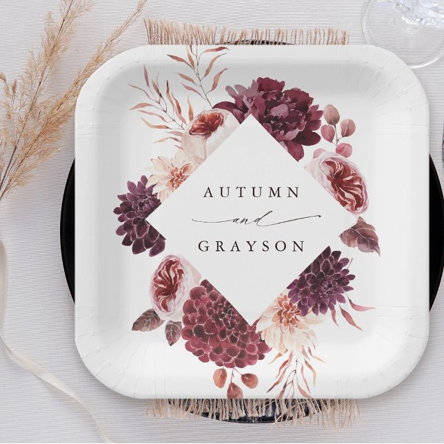 Autumn Romance Watercolor Floral Wedding Paper Plate (Creator Uploaded)