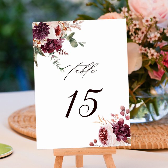 Autumn Romance Watercolor Floral Wedding Table Number (Creator Uploaded)