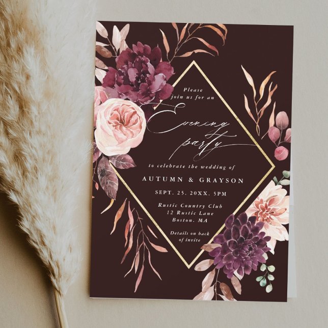 Autumn Romance Wedding Burgundy Evening Party Invitation (Creator Uploaded)