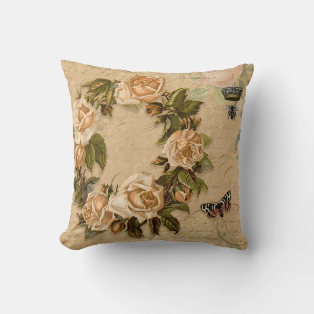 Autumn Rose Floral Bouquet Flowers Bee n Ephemera Cushion (Front)