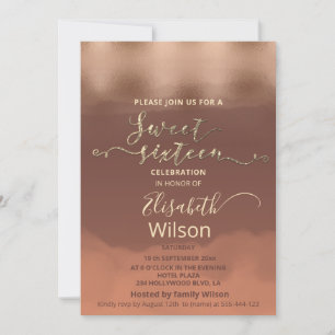 Autumn Rose gold cinnamon cantaloupe watercolor Invitation