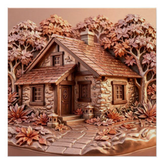Autumn Rose Gold Cottage Metallic Relief Art Poster