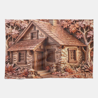 Autumn Rose Gold Cottage Metallic Relief Art Tea Towel