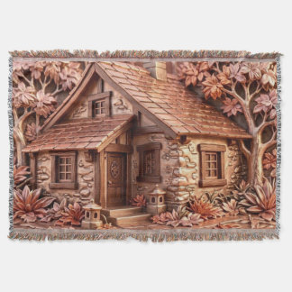 Autumn Rose Gold Cottage Metallic Relief Art Throw Blanket