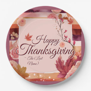 Autumn Rose Happy Thanksgiving Paper Napkin Plate
