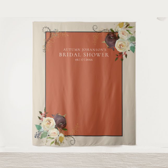 Autumn Roses Bridal Shower Photo Backdrop Tapestry (Front)