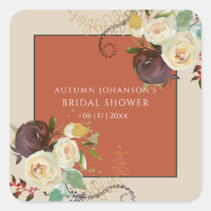 Autumn Roses Bridal Shower Square Sticker