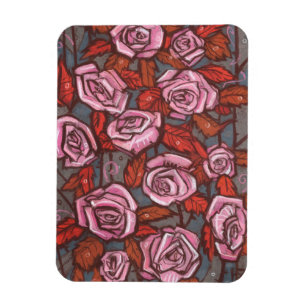 Autumn Roses Floral Art Rustic Flowers Pink Orange Magnet