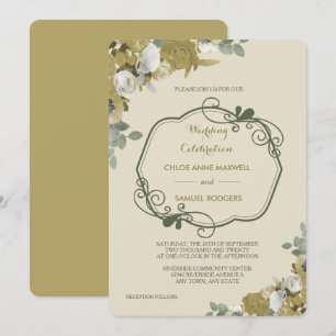 Autumn Roses in Gold and Silver Wedding Invitation