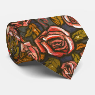 Autumn Roses Retro Floral Pattern Orange Olive Tie