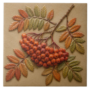 Autumn Rowan Berries and Leaves Tile