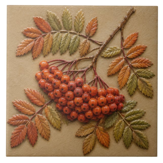 Autumn Rowan Berries and Leaves Tile (Front)