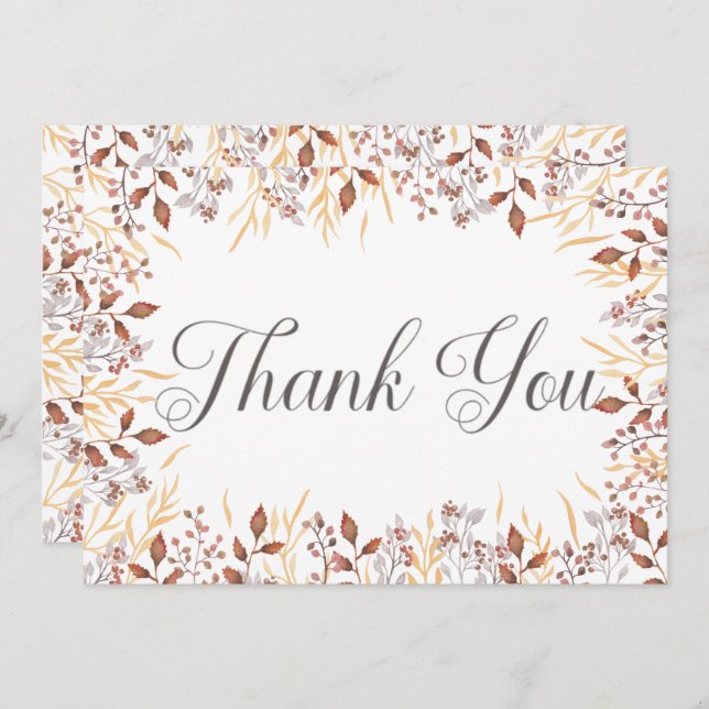 Autumn Rust & Brown Boho Modern Wedding Thank You Card (Front/Back)