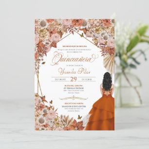 Autumn Rust Orange Leaves Quinceanera Invitation