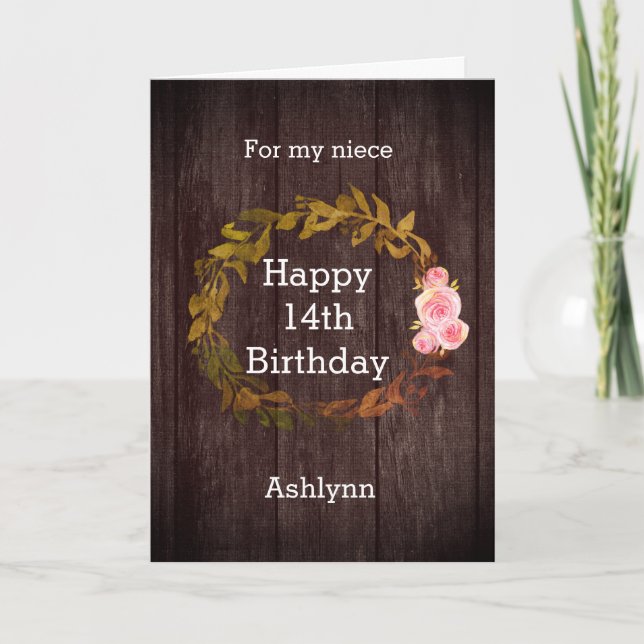 Autumn Rustic 14th Birthday Niece Card (Front)