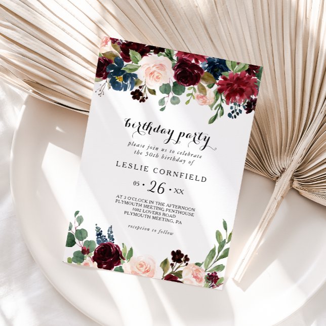 Autumn Rustic Burgundy 50Th Birthday Party Invitation (Creator Uploaded)