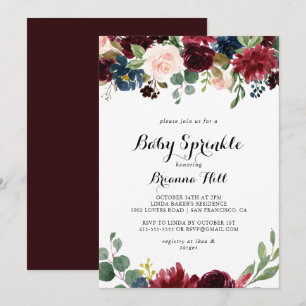 Autumn Rustic Burgundy Calligraphy Baby Sprinkle Invitation