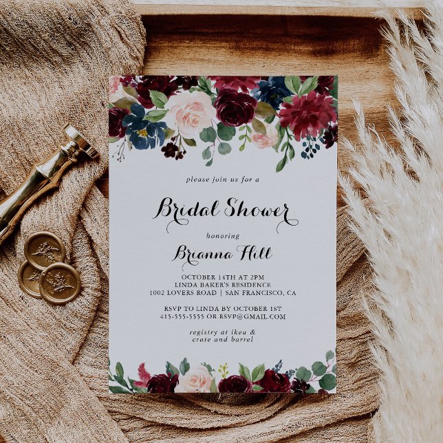 Autumn Rustic Burgundy Calligraphy Bridal Shower Invitation (Creator Uploaded)