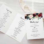 Autumn Rustic Burgundy Calligraphy Folded Wedding Programme<br><div class="desc">This autumn rustic burgundy calligraphy folded wedding program is perfect for a modern wedding. The design features burgundy,  red,  navy,  blue and blush radiant and graceful hand-painted flowers,  inspiring natural beauty.

Include a quote or short message,  order of service,  wedding party and thank you message.</div>