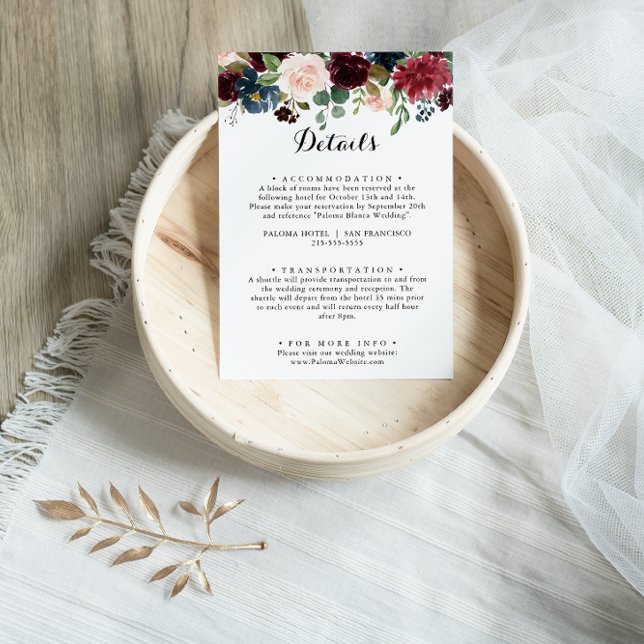 Autumn Rustic Burgundy Calligraphy Wedding Details Enclosure Card (Creator Uploaded)
