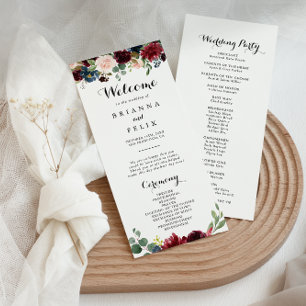Autumn Rustic Burgundy Calligraphy Wedding Program Programme