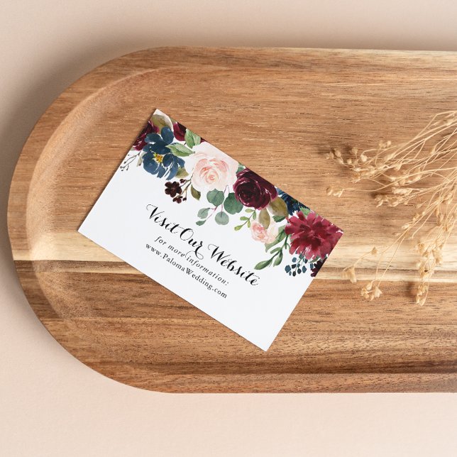 Autumn Rustic Burgundy Calligraphy Wedding Website Enclosure Card (Creator Uploaded)