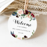 Autumn Rustic Burgundy Calligraphy Wedding Welcome Square Sticker<br><div class="desc">This autumn rustic burgundy calligraphy wedding welcome square sticker is perfect for a modern wedding. The design features burgundy,  red,  navy,  blue and blush radiant and graceful hand-painted flowers,  inspiring natural beauty.

These labels are perfect for hotel guest welcome bags and destination weddings.</div>
