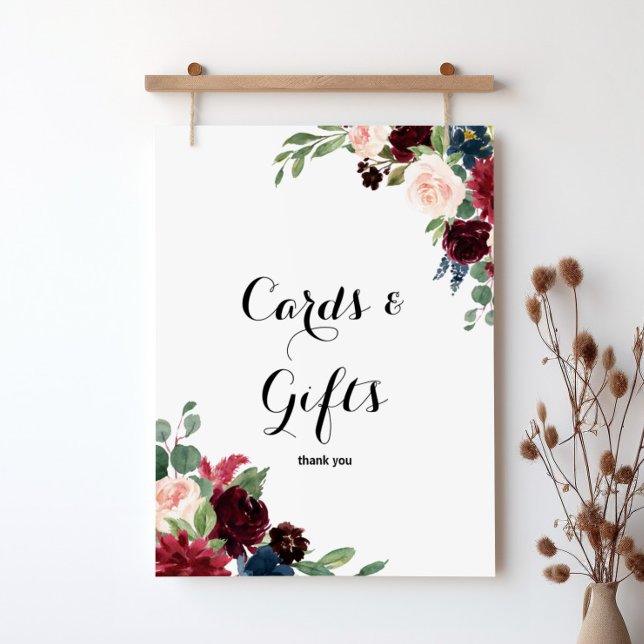 Autumn Rustic Burgundy Cards and Gifts Sign (Creator Uploaded)