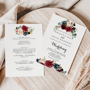 Autumn Rustic Burgundy Floral Front & Back Wedding Invitation
