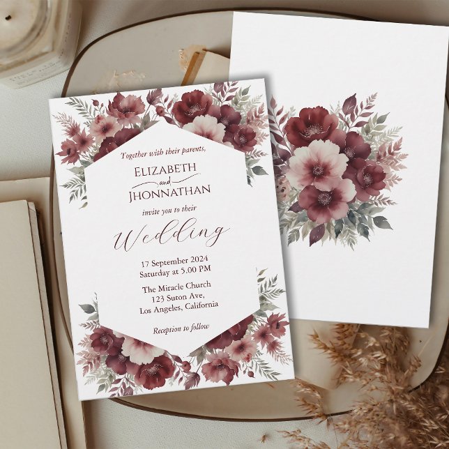 Autumn Rustic Burgundy Floral Watercolor Wedding   Invitation (Creator Uploaded)