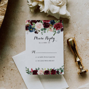 Autumn Rustic Burgundy Modern Calligraphy RSVP Card