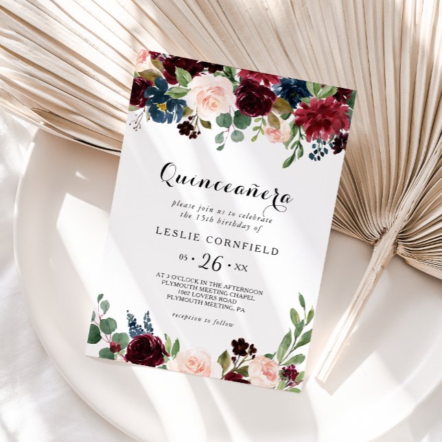 Autumn Rustic Burgundy Quinceañera Birthday Party Invitation (Creator Uploaded)