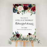 Autumn Rustic Burgundy Rehearsal dinner Welcome Poster<br><div class="desc">This autumn rustic burgundy rehearsal dinner welcome poster is perfect for a simple rehearsal dinner.  The design features burgundy,  red,  navy,  blue and blush radiant and graceful hand-painted flowers,  inspiring natural beauty.</div>