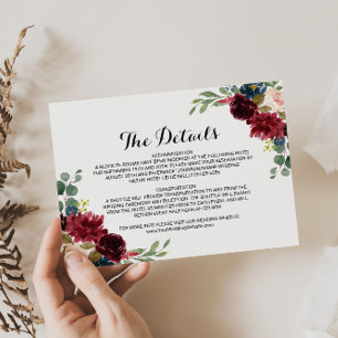 Autumn Rustic Burgundy Wedding Details Insert Card