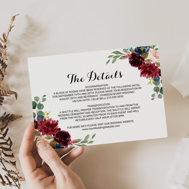 Autumn Rustic Burgundy Wedding Details Insert Card (Creator Uploaded)