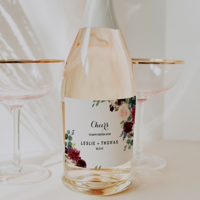 Autumn Rustic Burgundy Wedding Sparkling Wine Labe Sparkling Wine Label (Creator Uploaded)